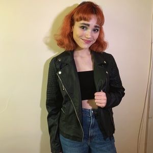 Black leather zip-up jacket